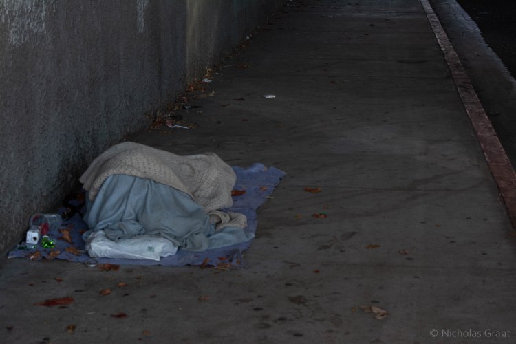 Underneath a highway overhang